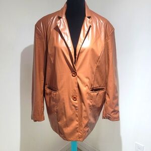 PrettyLittleThing Women's Faux Leather Oversized Dad Blazer Medium Toffee Brown